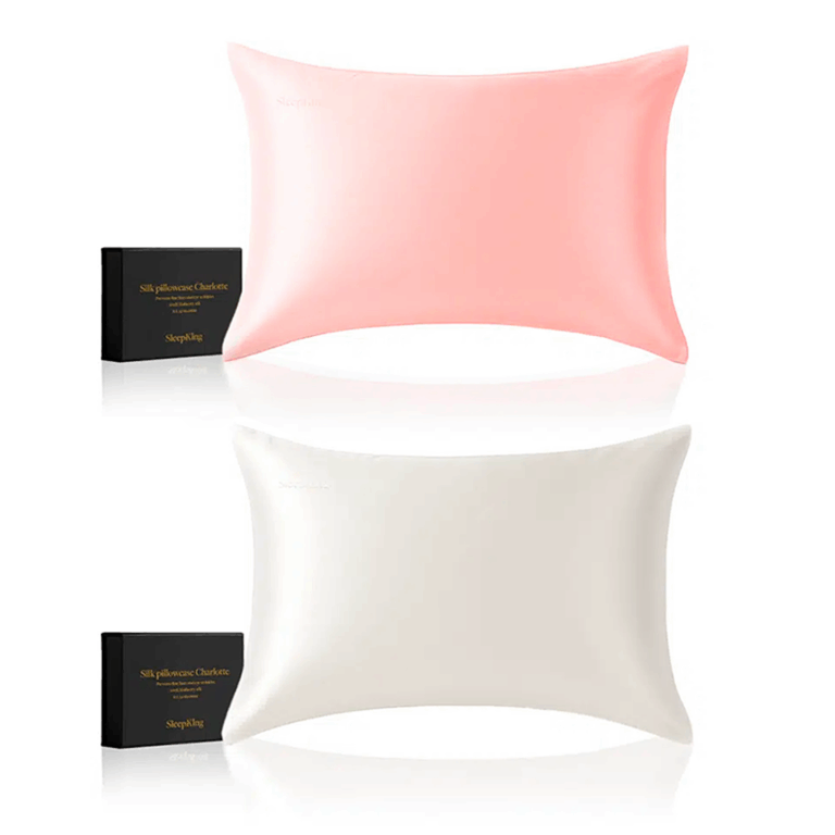 2x Sleepking™ hedvábný povlak Charlotte 50x70 cm (řůžová+bílá)
