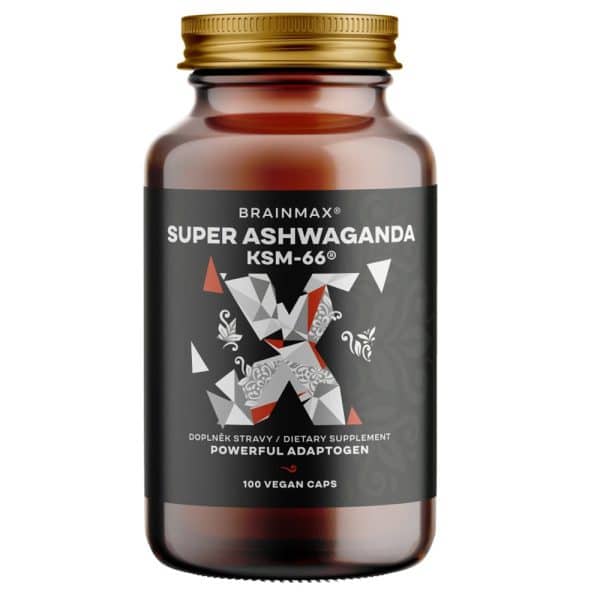 BrainMax Super BIO Ashwagandha extrakt KSM-66®, Ašvaganda extrakt, 100 rostlinných kapslí